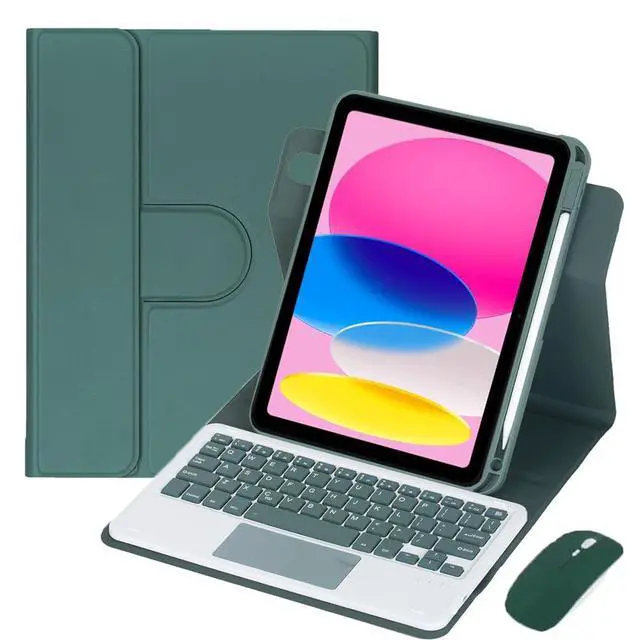 Main image of 360° Rotatable Detachable Rechargeable Keyboard Case with Trackpad & Pencil Slot, Horizontal & Vertical Stand Cover for iPad A16 2025 / iPad 11th Generation, Green