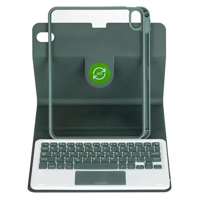 Alt view image 5 of 7 - 360° Rotatable Detachable Rechargeable Keyboard Case with Trackpad & Pencil Slot, Horizontal & Vertical Stand Cover for iPad A16 2025 / iPad 11th Generation, Green