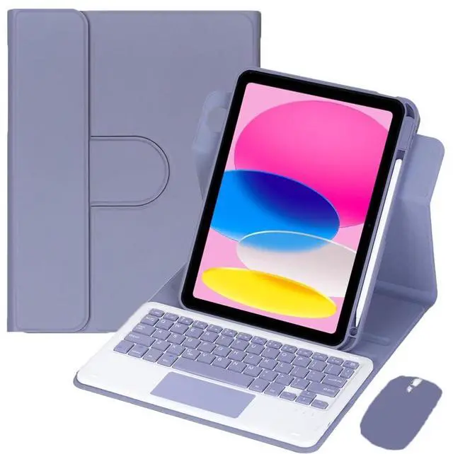 Main image of 360° Rotatable Detachable Rechargeable Keyboard Case with Trackpad & Pencil Slot, Horizontal & Vertical Stand Cover for iPad A16 2025 / iPad 11th Generation, Lavender Gray