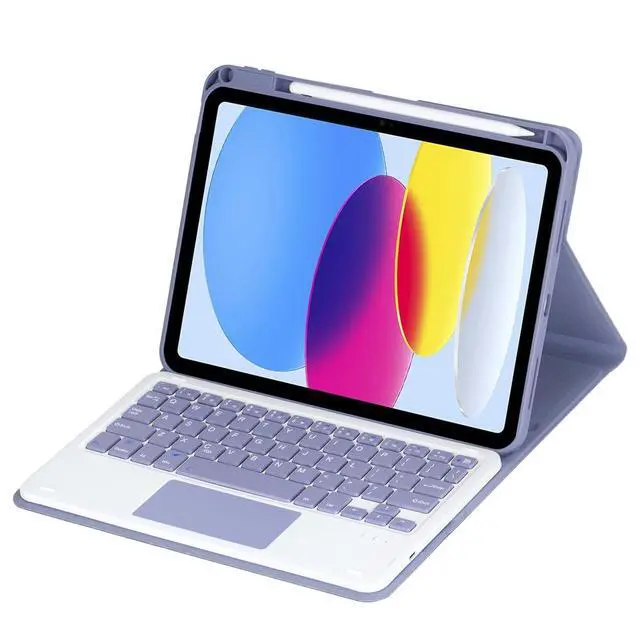 Alt view image 2 of 7 - 360° Rotatable Detachable Rechargeable Keyboard Case with Trackpad & Pencil Slot, Horizontal & Vertical Stand Cover for iPad A16 2025 / iPad 11th Generation, Lavender Gray