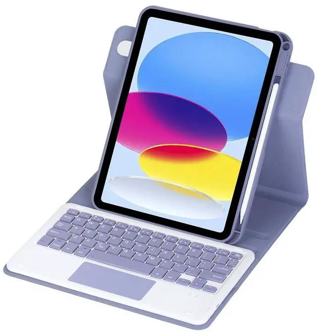 Alt view image 3 of 7 - 360° Rotatable Detachable Rechargeable Keyboard Case with Trackpad & Pencil Slot, Horizontal & Vertical Stand Cover for iPad A16 2025 / iPad 11th Generation, Lavender Gray