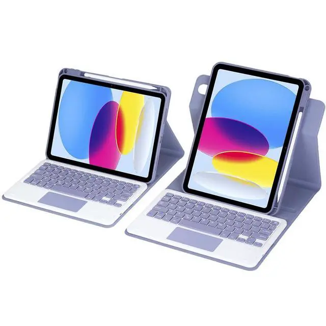 Alt view image 4 of 7 - 360° Rotatable Detachable Rechargeable Keyboard Case with Trackpad & Pencil Slot, Horizontal & Vertical Stand Cover for iPad A16 2025 / iPad 11th Generation, Lavender Gray
