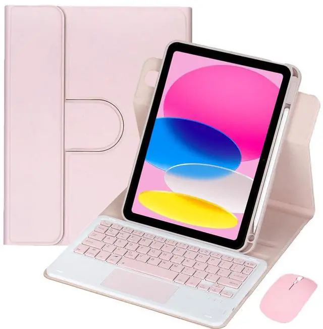 Main image of 360° Rotatable Detachable Rechargeable Keyboard Case with Trackpad & Pencil Slot, Horizontal & Vertical Stand Cover for iPad A16 2025 / iPad 11th Generation, Pink
