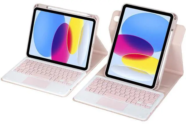 Alt view image 4 of 7 - 360° Rotatable Detachable Rechargeable Keyboard Case with Trackpad & Pencil Slot, Horizontal & Vertical Stand Cover for iPad A16 2025 / iPad 11th Generation, Pink