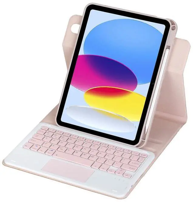 Alt view image 3 of 7 - 360° Rotatable Detachable Rechargeable Keyboard Case with Trackpad & Pencil Slot, Horizontal & Vertical Stand Cover for iPad A16 2025 / iPad 11th Generation, Pink