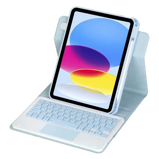 Alt view image 3 of 7 - 360° Rotatable Detachable Rechargeable Keyboard Case with Trackpad & Pencil Slot, Horizontal & Vertical Stand Cover for iPad A16 2025 / iPad 11th Generation, Sky Blue