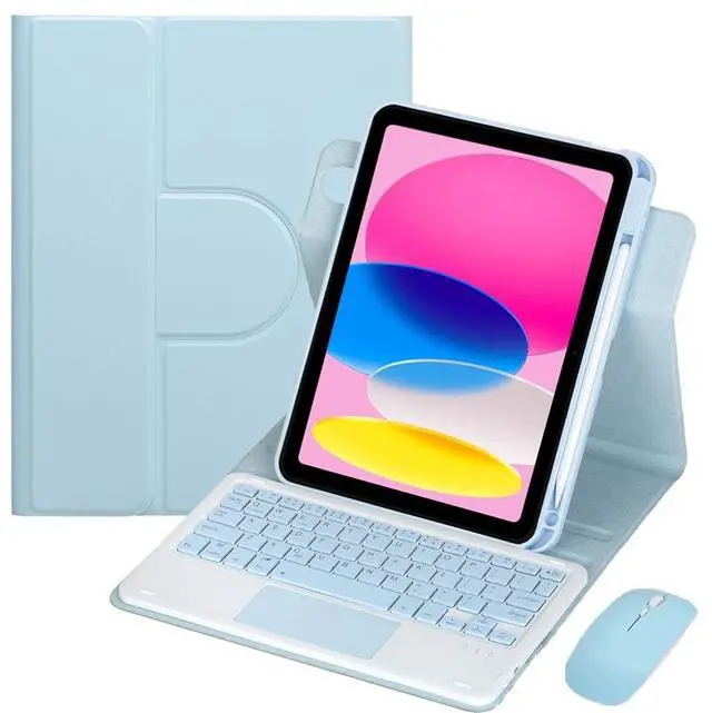 Main image of 360° Rotatable Detachable Rechargeable Keyboard Case with Trackpad & Pencil Slot, Horizontal & Vertical Stand Cover for iPad A16 2025 / iPad 11th Generation, Sky Blue