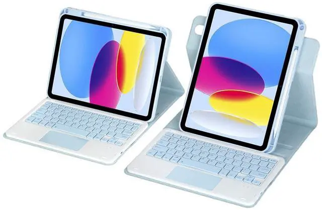 Alt view image 4 of 7 - 360° Rotatable Detachable Rechargeable Keyboard Case with Trackpad & Pencil Slot, Horizontal & Vertical Stand Cover for iPad A16 2025 / iPad 11th Generation, Sky Blue