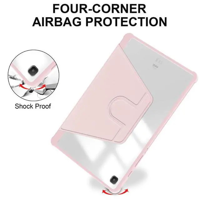 Alt view image 5 of 7 - 360° Rotatable Hard Clear Back Tablet Cover with Auto Sleep/Wake, Pencil Slot & Horizontal/Vertical Stand for 10.4-inch Samsung Galaxy Tab S6 Lite (2020/2022/2024), Pink
