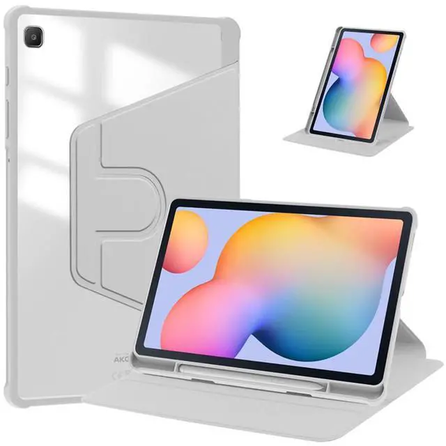 Main image of 360° Rotatable Hard Clear Back Tablet Cover with Auto Sleep/Wake, Pencil Slot & Horizontal/Vertical Stand for 10.4-inch Samsung Galaxy Tab S6 Lite (2020/2022/2024), Gray