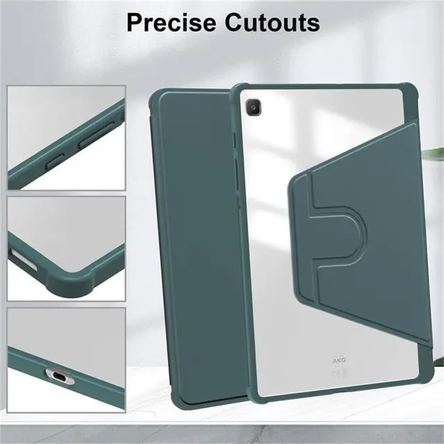 Alt view image 4 of 6 - 360° Rotatable Hard Clear Back Tablet Cover with Auto Sleep/Wake, Pencil Slot & Horizontal/Vertical Stand for 10.4-inch Samsung Galaxy Tab S6 Lite (2020/2022/2024), Green