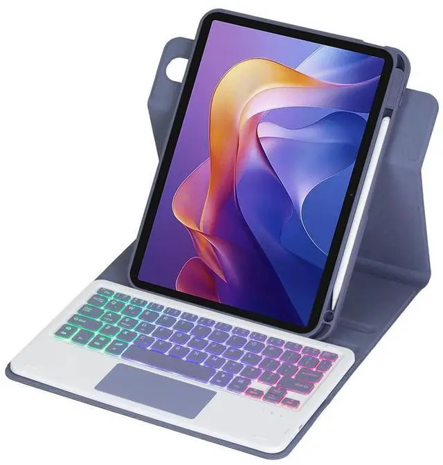 Alt view image 3 of 7 - Detachable Rechargeable Rainbow Backlit Trackpad Keyboard Case with Pencil Slot & 360° Rotatable Horizontal/Vertical Stand for 11 Inch 2025 Xiaomi Redmi Pad 2, Lavender Gray