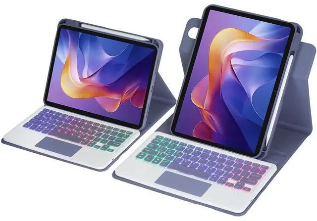 Alt view image 4 of 7 - Detachable Rechargeable Rainbow Backlit Trackpad Keyboard Case with Pencil Slot & 360° Rotatable Horizontal/Vertical Stand for 11 Inch 2025 Xiaomi Redmi Pad 2, Lavender Gray