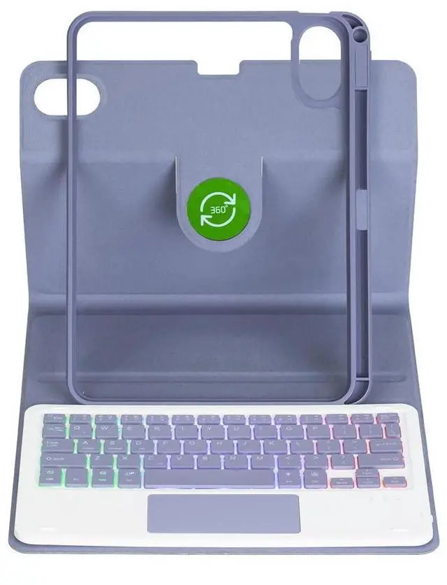 Alt view image 5 of 7 - Detachable Rechargeable Rainbow Backlit Trackpad Keyboard Case with Pencil Slot & 360° Rotatable Horizontal/Vertical Stand for 11 Inch 2025 Xiaomi Redmi Pad 2, Lavender Gray