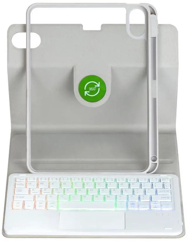 Alt view image 3 of 5 - Detachable Rechargeable Rainbow Backlit Trackpad Keyboard Case with Pencil Slot & 360° Rotatable Horizontal/Vertical Stand for 11 Inch 2025 Xiaomi Redmi Pad 2, Gray