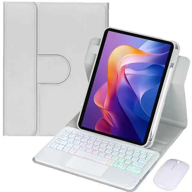 Main image of Detachable Rechargeable Rainbow Backlit Trackpad Keyboard Case with Pencil Slot & 360° Rotatable Horizontal/Vertical Stand for 11 Inch 2025 Xiaomi Redmi Pad 2, Gray