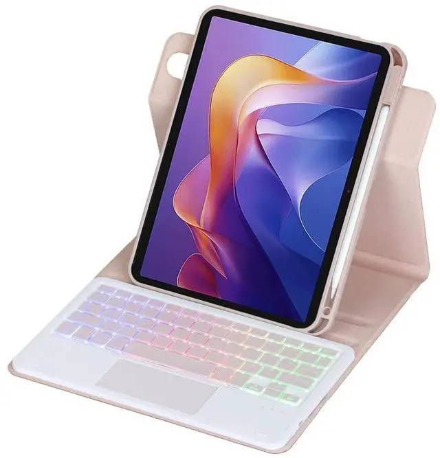 Alt view image 3 of 7 - Detachable Rechargeable Rainbow Backlit Trackpad Keyboard Case with Pencil Slot & 360° Rotatable Horizontal/Vertical Stand for 11 Inch 2025 Xiaomi Redmi Pad 2, Pink