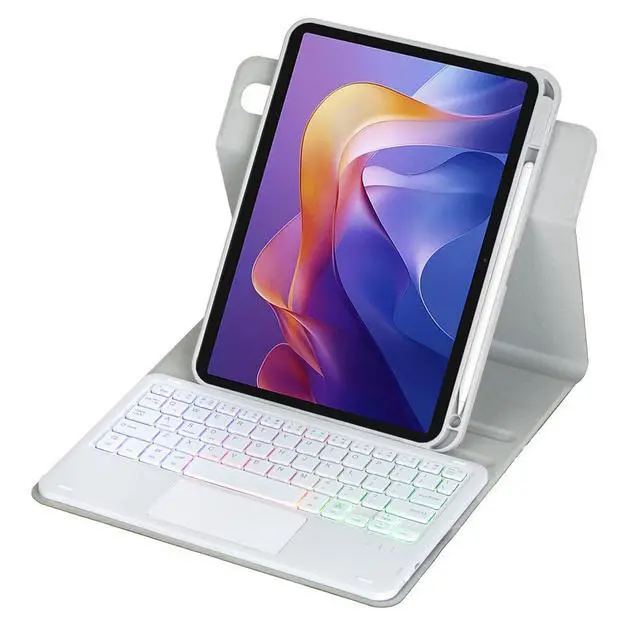Alt view image 2 of 5 - Detachable Rechargeable Rainbow Backlit Trackpad Keyboard Case with Pencil Slot & 360° Rotatable Horizontal/Vertical Stand for 11 Inch 2025 Xiaomi Redmi Pad 2, Gray