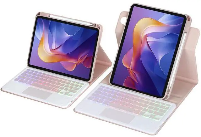 Alt view image 4 of 7 - Detachable Rechargeable Rainbow Backlit Trackpad Keyboard Case with Pencil Slot & 360° Rotatable Horizontal/Vertical Stand for 11 Inch 2025 Xiaomi Redmi Pad 2, Pink