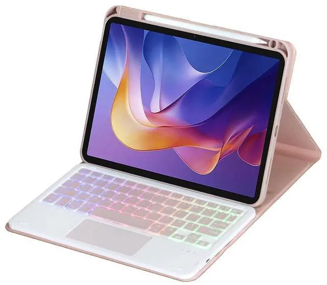 Alt view image 2 of 7 - Detachable Rechargeable Rainbow Backlit Trackpad Keyboard Case with Pencil Slot & 360° Rotatable Horizontal/Vertical Stand for 11 Inch 2025 Xiaomi Redmi Pad 2, Pink