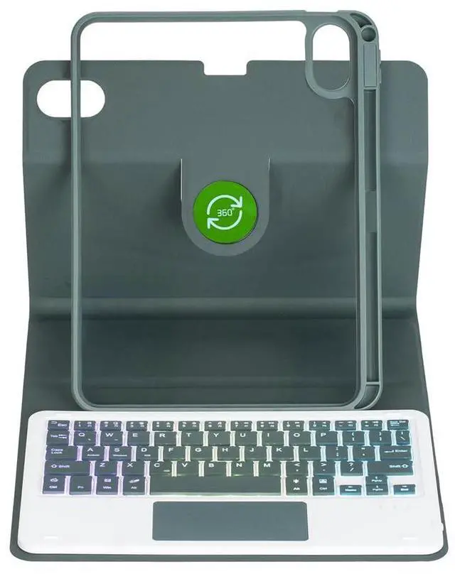 Alt view image 4 of 6 - Detachable Rechargeable Rainbow Backlit Trackpad Keyboard Case with Pencil Slot & 360° Rotatable Horizontal/Vertical Stand for 11 Inch 2025 Xiaomi Redmi Pad 2, Green