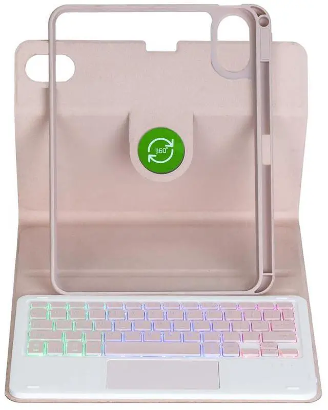 Alt view image 5 of 7 - Detachable Rechargeable Rainbow Backlit Trackpad Keyboard Case with Pencil Slot & 360° Rotatable Horizontal/Vertical Stand for 11 Inch 2025 Xiaomi Redmi Pad 2, Pink