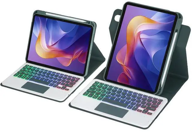 Alt view image 3 of 6 - Detachable Rechargeable Rainbow Backlit Trackpad Keyboard Case with Pencil Slot & 360° Rotatable Horizontal/Vertical Stand for 11 Inch 2025 Xiaomi Redmi Pad 2, Green