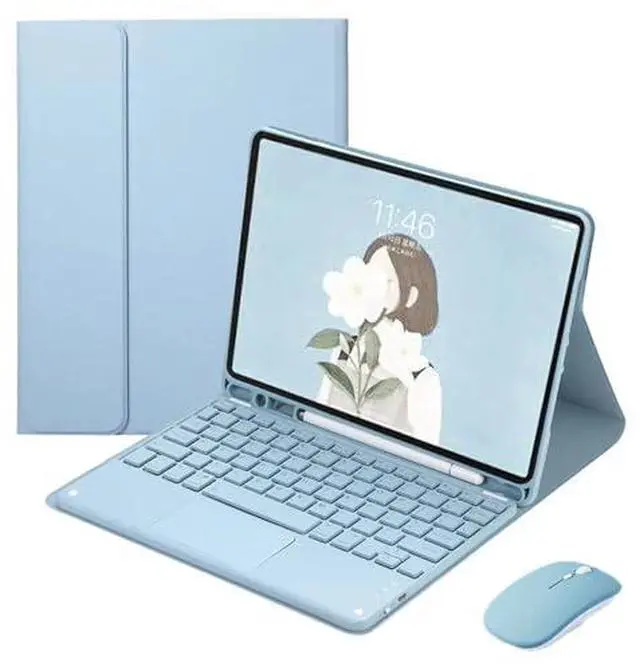 Main image of Detachable Wireless English Touchpad Keyboard & Mouse Folio Case with Pencil Holder & Adjustable Stand for Samsung Galaxy Tab A9+ / A9 Plus 11 Inch (SM-X210/X215/X216/X218), Misty Blue