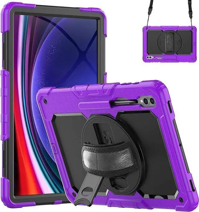Main image of Heavy Duty Shockproof Protective Case with Screen Protector, 360° Rotating Stand, Hand & Shoulder Strap for Samsung Galaxy Tab S10 Ultra 14.6'' / S9 Ultra / S8 Ultra, Purple