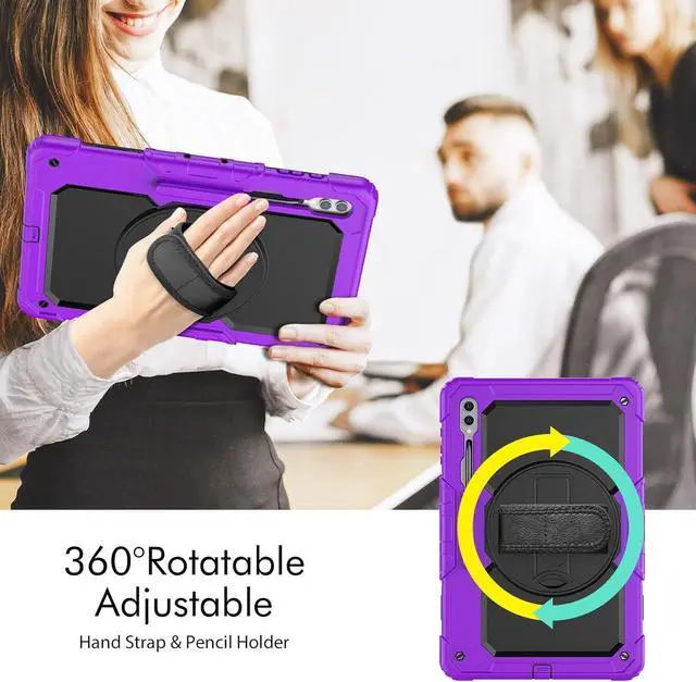 Alt view image 4 of 7 - Heavy Duty Shockproof Protective Case with Screen Protector, 360° Rotating Stand, Hand & Shoulder Strap for Samsung Galaxy Tab S10 Ultra 14.6'' / S9 Ultra / S8 Ultra, Purple