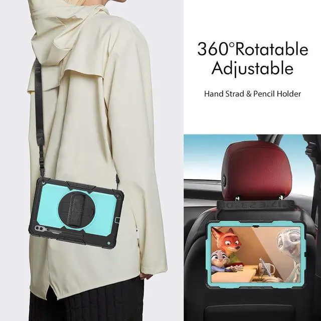Alt view image 3 of 7 - Heavy Duty Shockproof Protective Case with Screen Protector, 360° Rotating Stand, Hand & Shoulder Strap for Samsung Galaxy Tab S10 Ultra 14.6'' / S9 Ultra / S8 Ultra, Light bluePC
