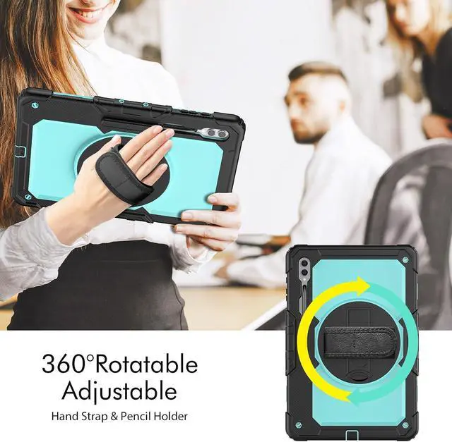 Alt view image 4 of 7 - Heavy Duty Shockproof Protective Case with Screen Protector, 360° Rotating Stand, Hand & Shoulder Strap for Samsung Galaxy Tab S10 Ultra 14.6'' / S9 Ultra / S8 Ultra, Light bluePC