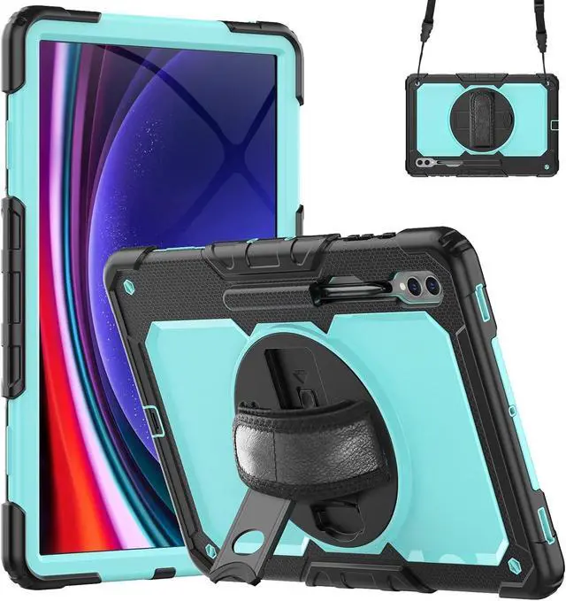 Alt view image 5 of 7 - Heavy Duty Shockproof Protective Case with Screen Protector, 360° Rotating Stand, Hand & Shoulder Strap for Samsung Galaxy Tab S10 Ultra 14.6'' / S9 Ultra / S8 Ultra, Light bluePC