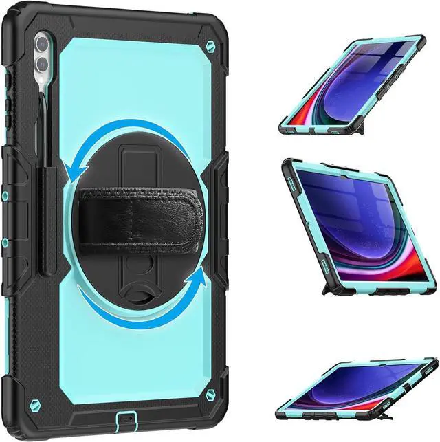 Main image of Heavy Duty Shockproof Protective Case with Screen Protector, 360° Rotating Stand, Hand & Shoulder Strap for Samsung Galaxy Tab S10 Ultra 14.6'' / S9 Ultra / S8 Ultra, Light bluePC