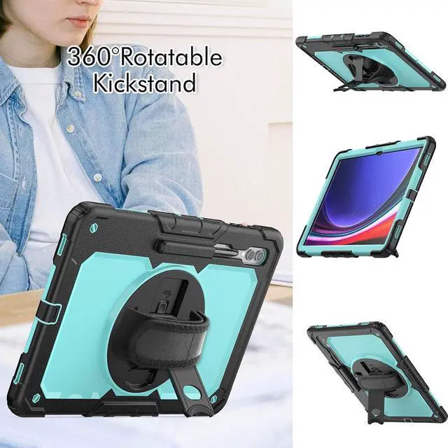 Alt view image 7 of 7 - Heavy Duty Shockproof Protective Case with Screen Protector, 360° Rotating Stand, Hand & Shoulder Strap for Samsung Galaxy Tab S10 Ultra 14.6'' / S9 Ultra / S8 Ultra, Light bluePC