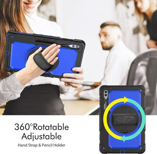 Alt view image 3 of 7 - Heavy Duty Shockproof Protective Case with Screen Protector, 360° Rotating Stand, Hand & Shoulder Strap for Samsung Galaxy Tab S10 Ultra 14.6'' / S9 Ultra / S8 Ultra, BluePC
