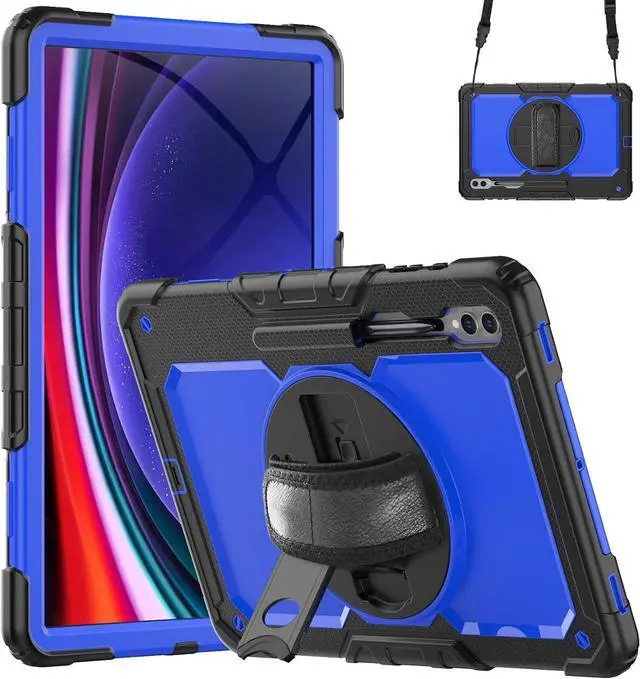 Alt view image 5 of 7 - Heavy Duty Shockproof Protective Case with Screen Protector, 360° Rotating Stand, Hand & Shoulder Strap for Samsung Galaxy Tab S10 Ultra 14.6'' / S9 Ultra / S8 Ultra, BluePC