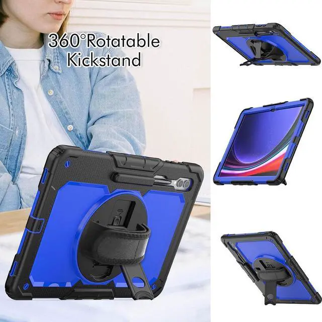 Alt view image 7 of 7 - Heavy Duty Shockproof Protective Case with Screen Protector, 360° Rotating Stand, Hand & Shoulder Strap for Samsung Galaxy Tab S10 Ultra 14.6'' / S9 Ultra / S8 Ultra, BluePC
