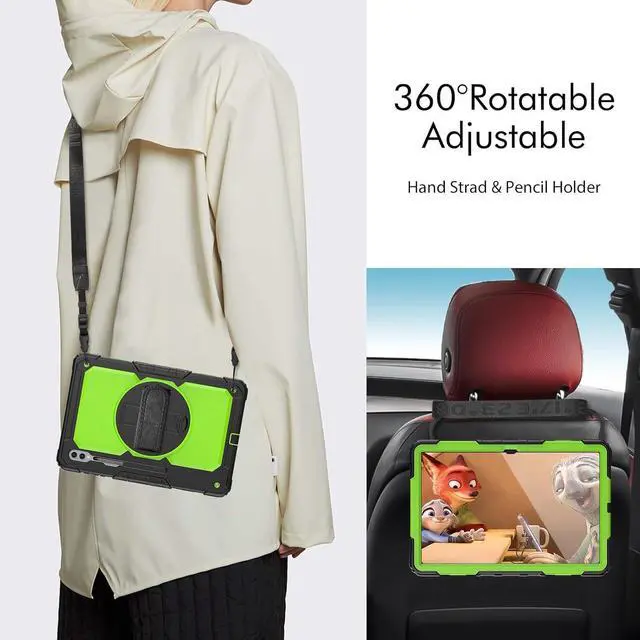 Alt view image 6 of 7 - Heavy Duty Shockproof Protective Case with Screen Protector, 360° Rotating Stand, Hand & Shoulder Strap for Samsung Galaxy Tab S10 Ultra 14.6'' / S9 Ultra / S8 Ultra, GreenPC
