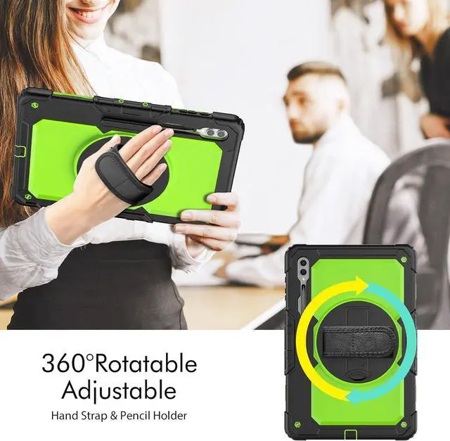 Alt view image 5 of 7 - Heavy Duty Shockproof Protective Case with Screen Protector, 360° Rotating Stand, Hand & Shoulder Strap for Samsung Galaxy Tab S10 Ultra 14.6'' / S9 Ultra / S8 Ultra, GreenPC