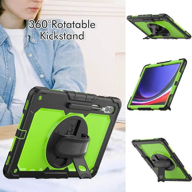 Alt view image 7 of 7 - Heavy Duty Shockproof Protective Case with Screen Protector, 360° Rotating Stand, Hand & Shoulder Strap for Samsung Galaxy Tab S10 Ultra 14.6'' / S9 Ultra / S8 Ultra, GreenPC
