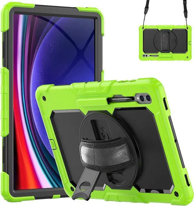 Main image of Heavy Duty Shockproof Protective Case with Screen Protector, 360° Rotating Stand, Hand & Shoulder Strap for Samsung Galaxy Tab S10 Ultra 14.6'' / S9 Ultra / S8 Ultra, Green