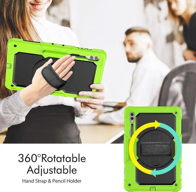 Alt view image 7 of 7 - Heavy Duty Shockproof Protective Case with Screen Protector, 360° Rotating Stand, Hand & Shoulder Strap for Samsung Galaxy Tab S10 Ultra 14.6'' / S9 Ultra / S8 Ultra, Green