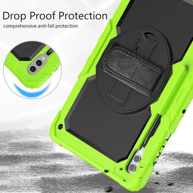 Alt view image 4 of 7 - Heavy Duty Shockproof Protective Case with Screen Protector, 360° Rotating Stand, Hand & Shoulder Strap for Samsung Galaxy Tab S10 Ultra 14.6'' / S9 Ultra / S8 Ultra, Green