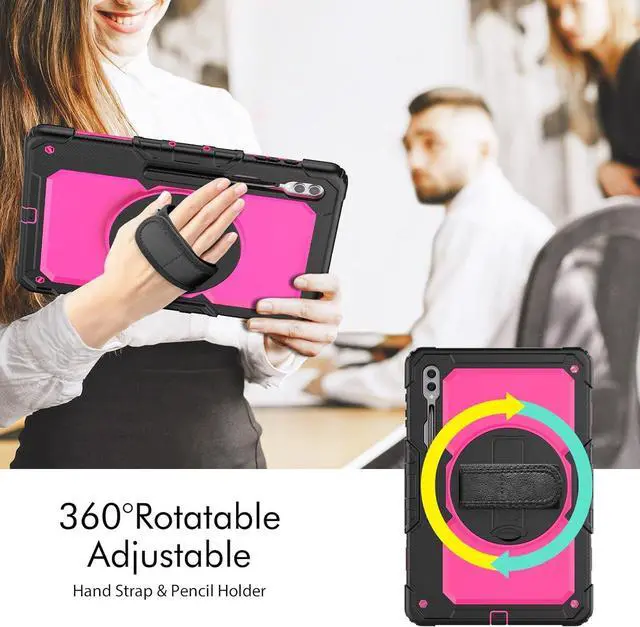 Alt view image 3 of 7 - Heavy Duty Shockproof Protective Case with Screen Protector, 360° Rotating Stand, Hand & Shoulder Strap for Samsung Galaxy Tab S10 Ultra 14.6'' / S9 Ultra / S8 Ultra, RosePC