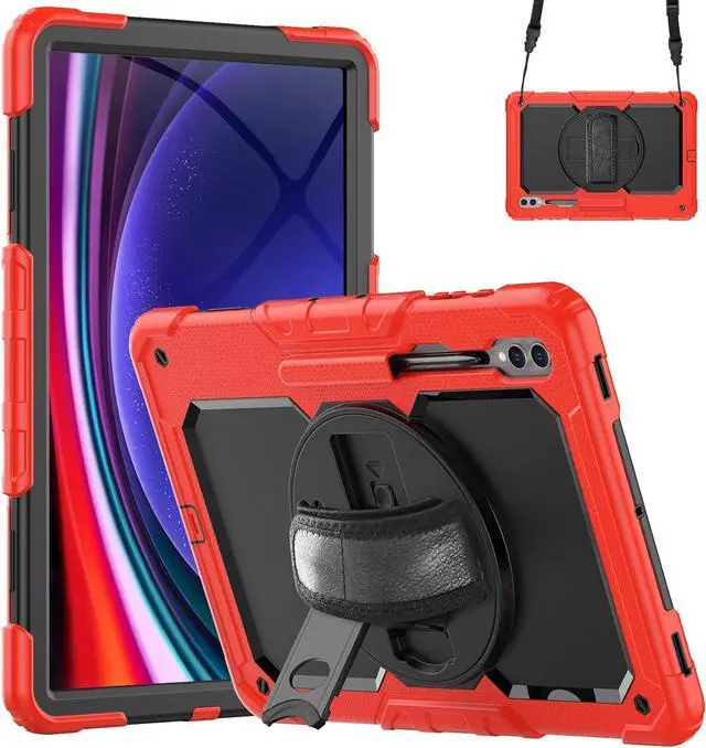 Main image of Heavy Duty Shockproof Protective Case with Screen Protector, 360° Rotating Stand, Hand & Shoulder Strap for Samsung Galaxy Tab S10 Ultra 14.6'' / S9 Ultra / S8 Ultra, Red