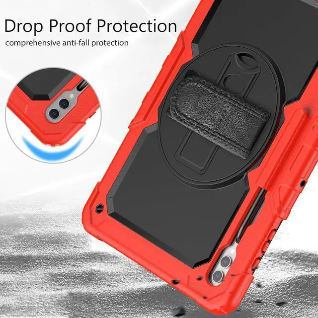 Alt view image 7 of 7 - Heavy Duty Shockproof Protective Case with Screen Protector, 360° Rotating Stand, Hand & Shoulder Strap for Samsung Galaxy Tab S10 Ultra 14.6'' / S9 Ultra / S8 Ultra, Red