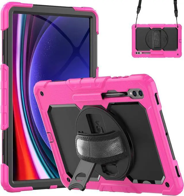 Main image of Heavy Duty Shockproof Protective Case with Screen Protector, 360° Rotating Stand, Hand & Shoulder Strap for Samsung Galaxy Tab S10 Ultra 14.6'' / S9 Ultra / S8 Ultra, Rose