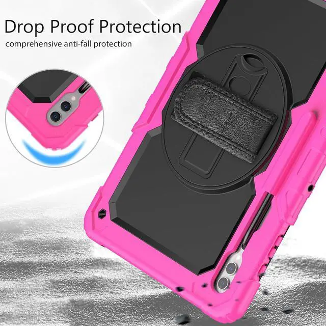 Alt view image 4 of 7 - Heavy Duty Shockproof Protective Case with Screen Protector, 360° Rotating Stand, Hand & Shoulder Strap for Samsung Galaxy Tab S10 Ultra 14.6'' / S9 Ultra / S8 Ultra, Rose