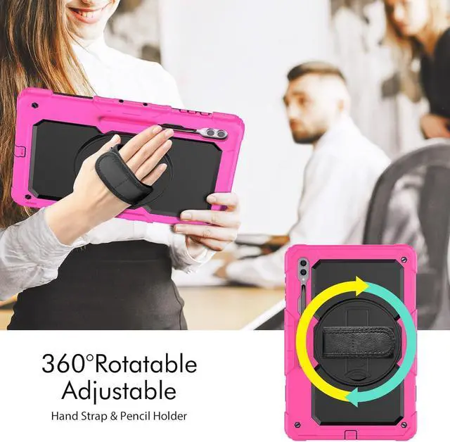 Alt view image 5 of 7 - Heavy Duty Shockproof Protective Case with Screen Protector, 360° Rotating Stand, Hand & Shoulder Strap for Samsung Galaxy Tab S10 Ultra 14.6'' / S9 Ultra / S8 Ultra, Rose